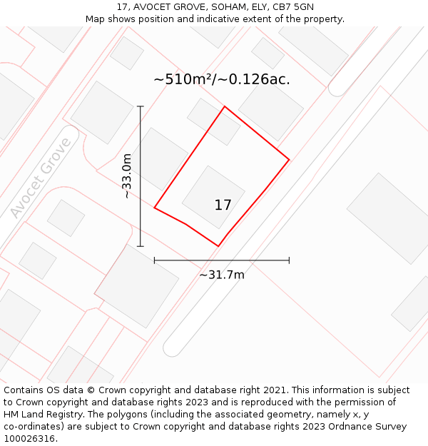 17, AVOCET GROVE, SOHAM, ELY, CB7 5GN: Plot and title map