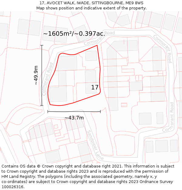 17, AVOCET WALK, IWADE, SITTINGBOURNE, ME9 8WS: Plot and title map