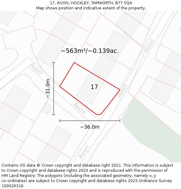 17, AVON, HOCKLEY, TAMWORTH, B77 5QA: Plot and title map