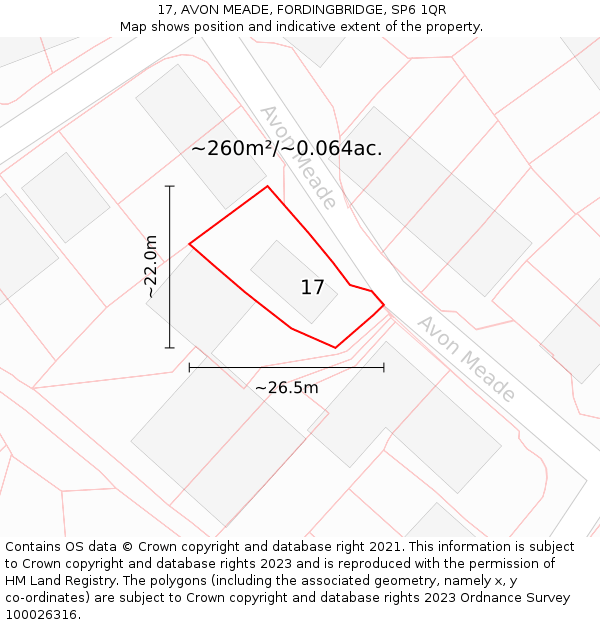 17, AVON MEADE, FORDINGBRIDGE, SP6 1QR: Plot and title map