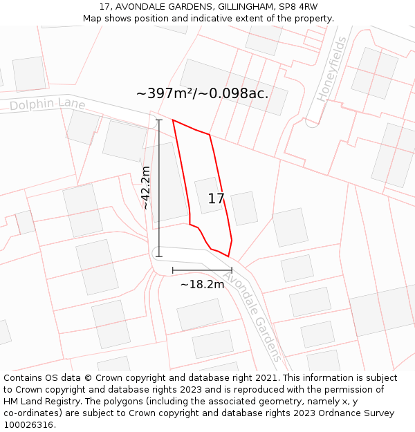 17, AVONDALE GARDENS, GILLINGHAM, SP8 4RW: Plot and title map