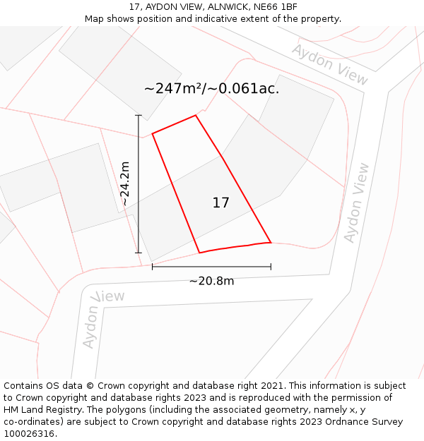 17, AYDON VIEW, ALNWICK, NE66 1BF: Plot and title map