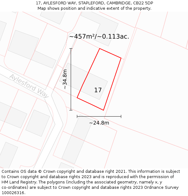 17, AYLESFORD WAY, STAPLEFORD, CAMBRIDGE, CB22 5DP: Plot and title map