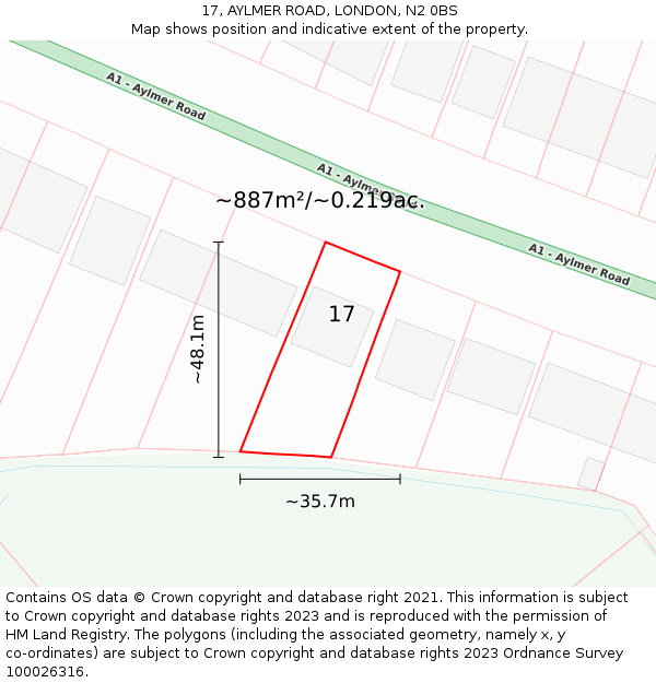 17, AYLMER ROAD, LONDON, N2 0BS: Plot and title map