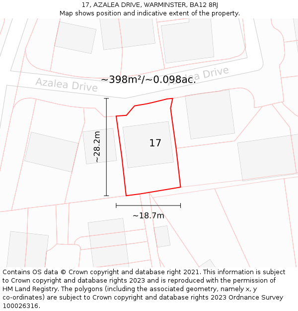 17, AZALEA DRIVE, WARMINSTER, BA12 8RJ: Plot and title map