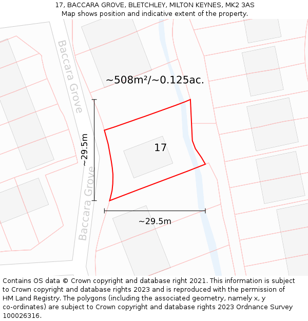 17, BACCARA GROVE, BLETCHLEY, MILTON KEYNES, MK2 3AS: Plot and title map