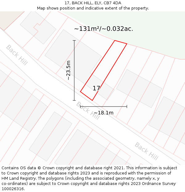 17, BACK HILL, ELY, CB7 4DA: Plot and title map