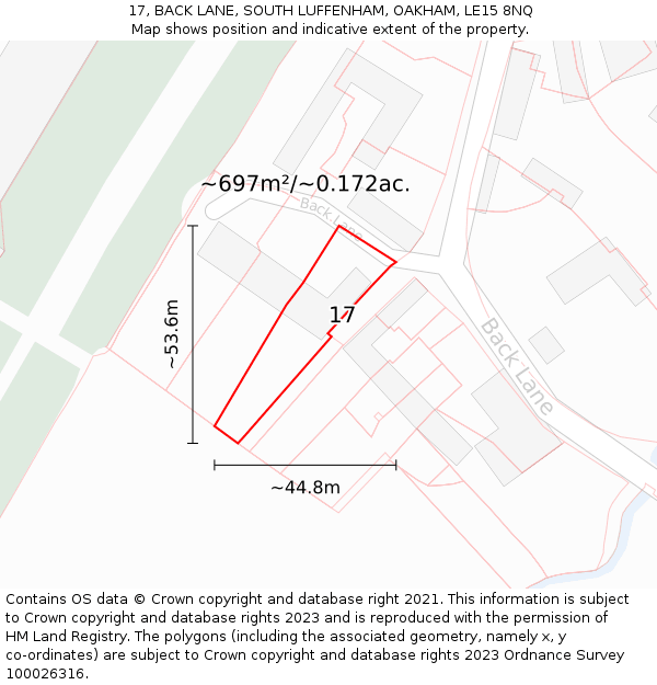 17, BACK LANE, SOUTH LUFFENHAM, OAKHAM, LE15 8NQ: Plot and title map