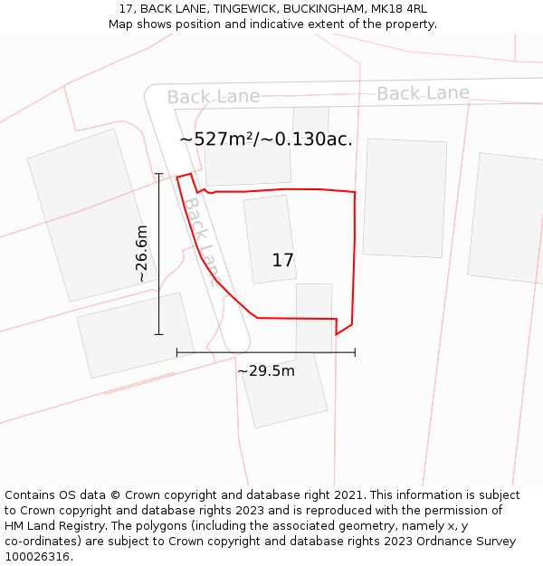 17, BACK LANE, TINGEWICK, BUCKINGHAM, MK18 4RL: Plot and title map