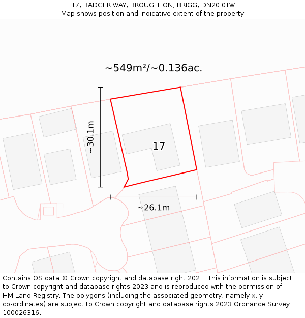 17, BADGER WAY, BROUGHTON, BRIGG, DN20 0TW: Plot and title map