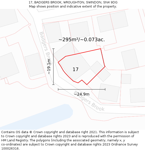 17, BADGERS BROOK, WROUGHTON, SWINDON, SN4 9DG: Plot and title map