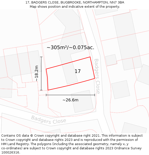 17, BADGERS CLOSE, BUGBROOKE, NORTHAMPTON, NN7 3BA: Plot and title map