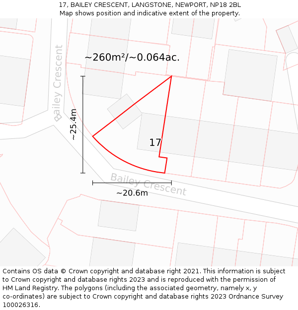 17, BAILEY CRESCENT, LANGSTONE, NEWPORT, NP18 2BL: Plot and title map