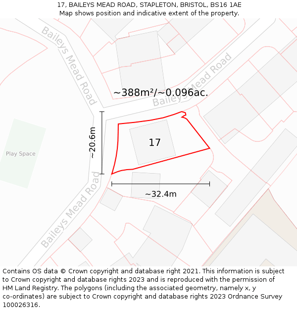 17, BAILEYS MEAD ROAD, STAPLETON, BRISTOL, BS16 1AE: Plot and title map