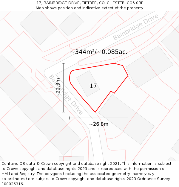 17, BAINBRIDGE DRIVE, TIPTREE, COLCHESTER, CO5 0BP: Plot and title map