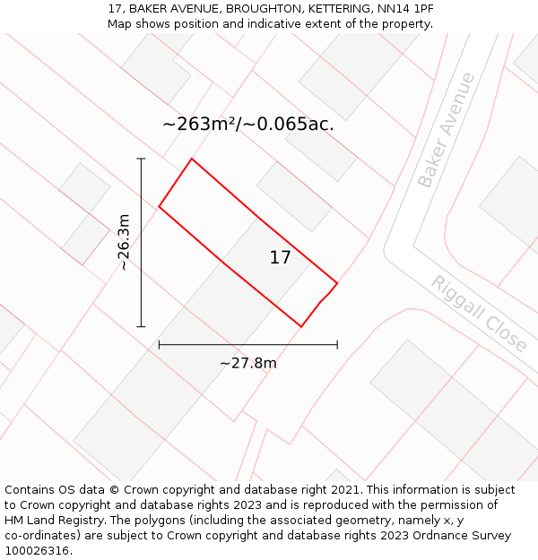 17, BAKER AVENUE, BROUGHTON, KETTERING, NN14 1PF: Plot and title map