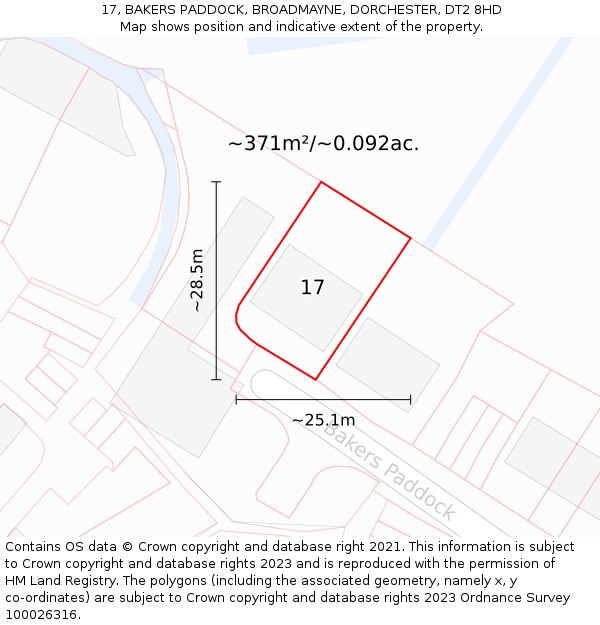 17, BAKERS PADDOCK, BROADMAYNE, DORCHESTER, DT2 8HD: Plot and title map