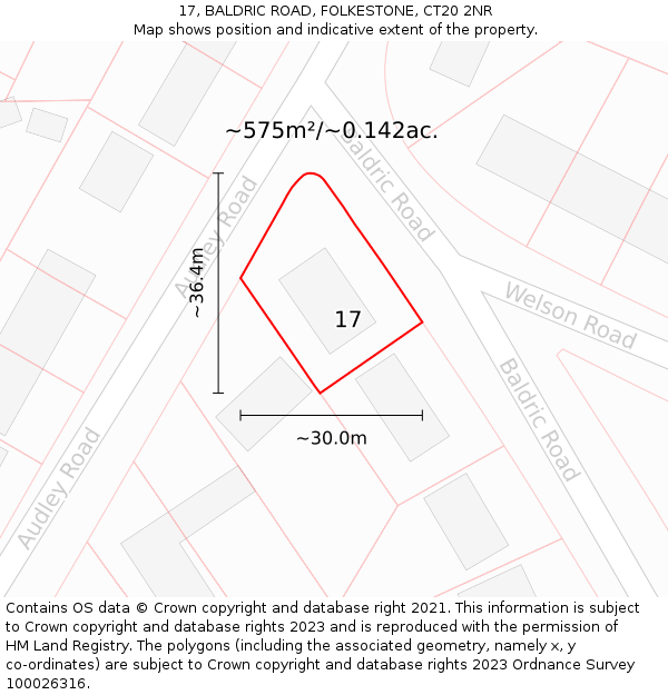 17, BALDRIC ROAD, FOLKESTONE, CT20 2NR: Plot and title map