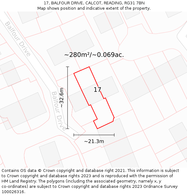 17, BALFOUR DRIVE, CALCOT, READING, RG31 7BN: Plot and title map