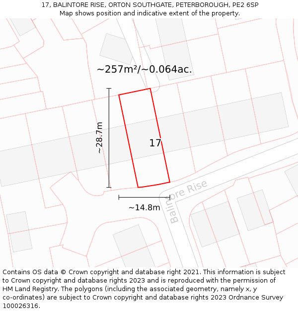 17, BALINTORE RISE, ORTON SOUTHGATE, PETERBOROUGH, PE2 6SP: Plot and title map
