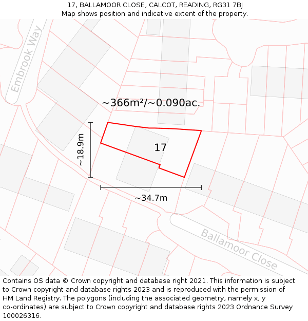 17, BALLAMOOR CLOSE, CALCOT, READING, RG31 7BJ: Plot and title map
