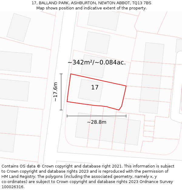 17, BALLAND PARK, ASHBURTON, NEWTON ABBOT, TQ13 7BS: Plot and title map