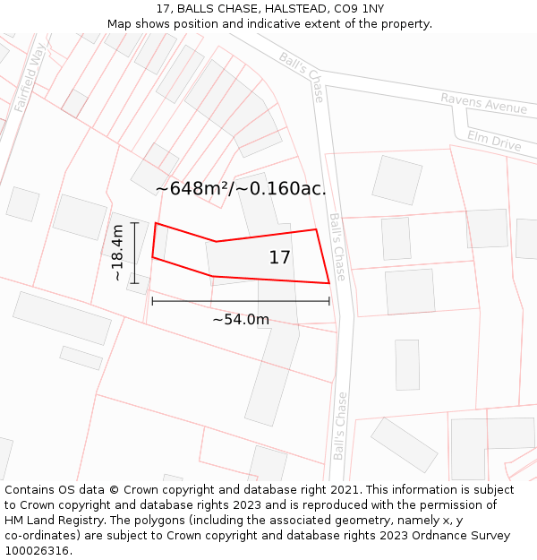 17, BALLS CHASE, HALSTEAD, CO9 1NY: Plot and title map
