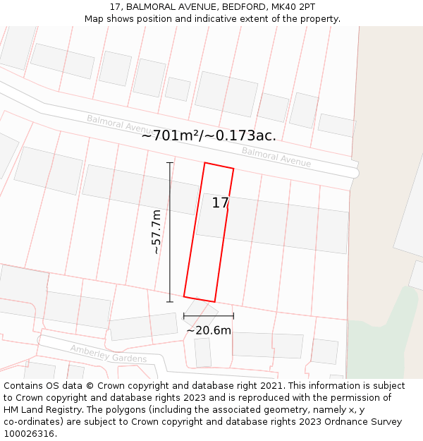 17, BALMORAL AVENUE, BEDFORD, MK40 2PT: Plot and title map