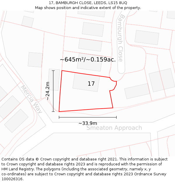 17, BAMBURGH CLOSE, LEEDS, LS15 8UQ: Plot and title map