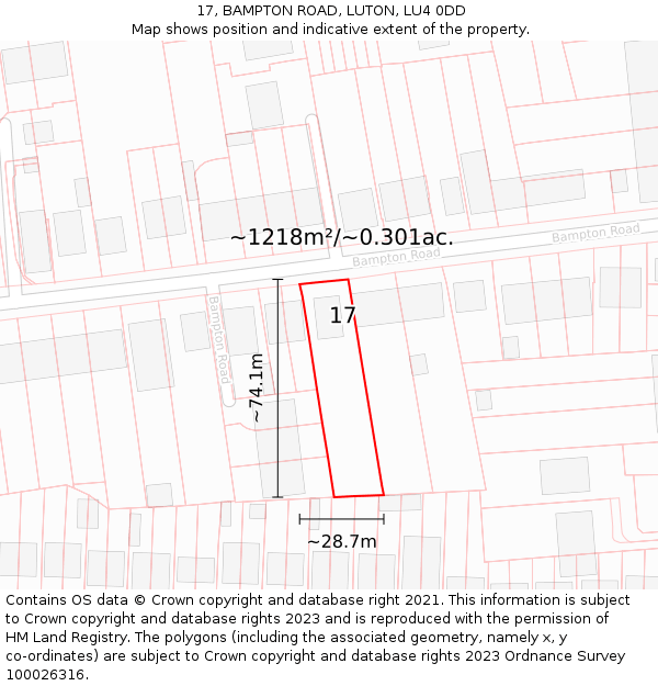 17, BAMPTON ROAD, LUTON, LU4 0DD: Plot and title map