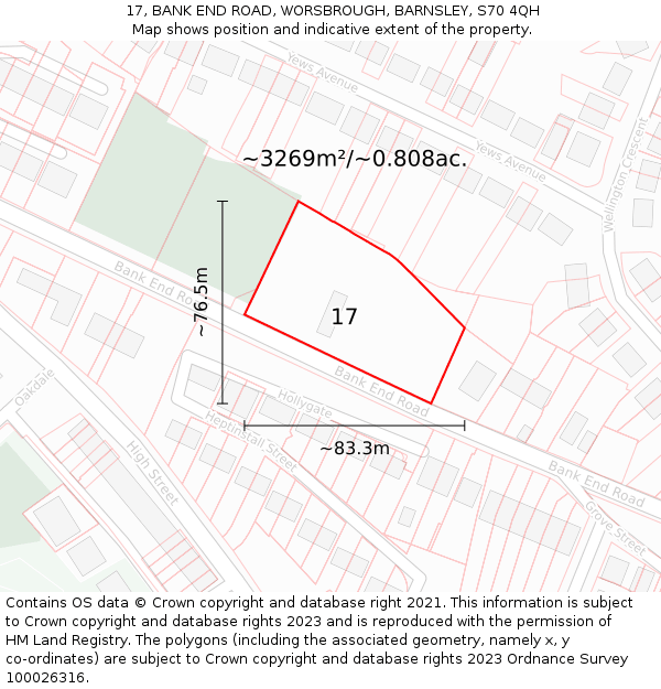 17, BANK END ROAD, WORSBROUGH, BARNSLEY, S70 4QH: Plot and title map