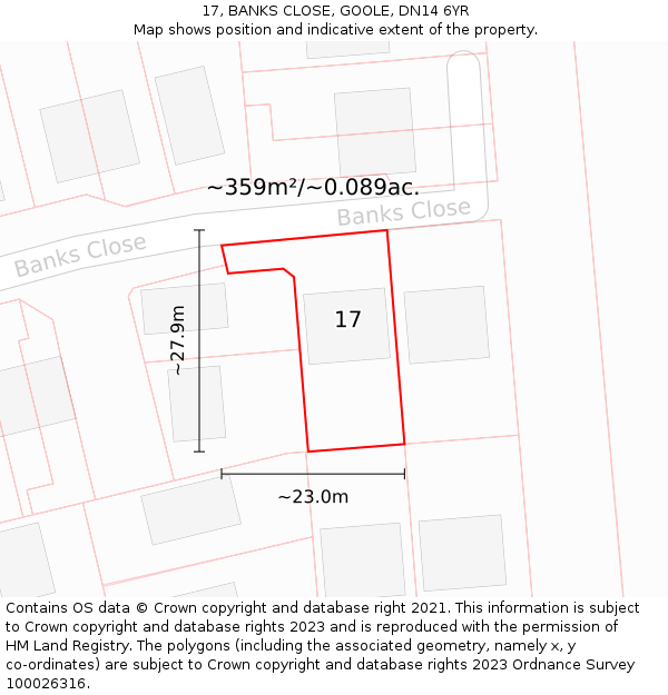 17, BANKS CLOSE, GOOLE, DN14 6YR: Plot and title map