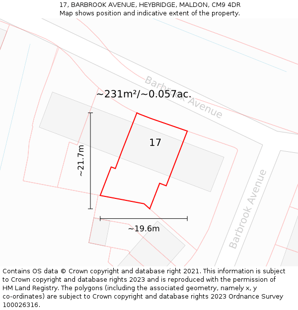 17, BARBROOK AVENUE, HEYBRIDGE, MALDON, CM9 4DR: Plot and title map
