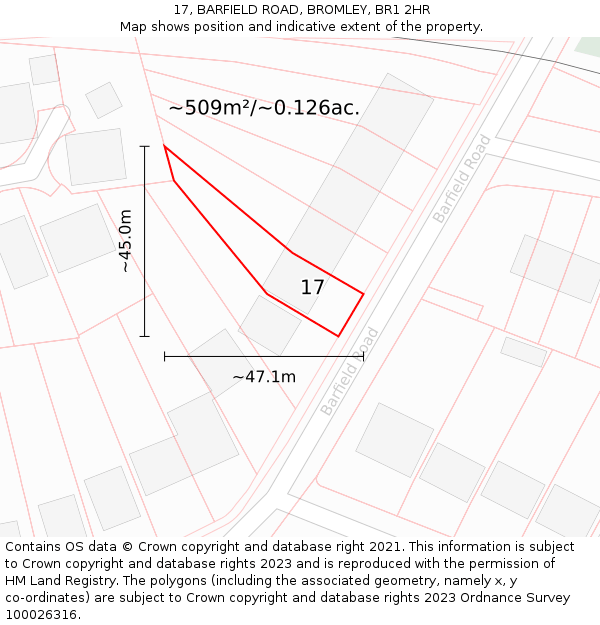 17, BARFIELD ROAD, BROMLEY, BR1 2HR: Plot and title map