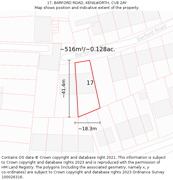 17, BARFORD ROAD, KENILWORTH, CV8 2AY: Plot and title map