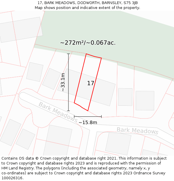 17, BARK MEADOWS, DODWORTH, BARNSLEY, S75 3JB: Plot and title map