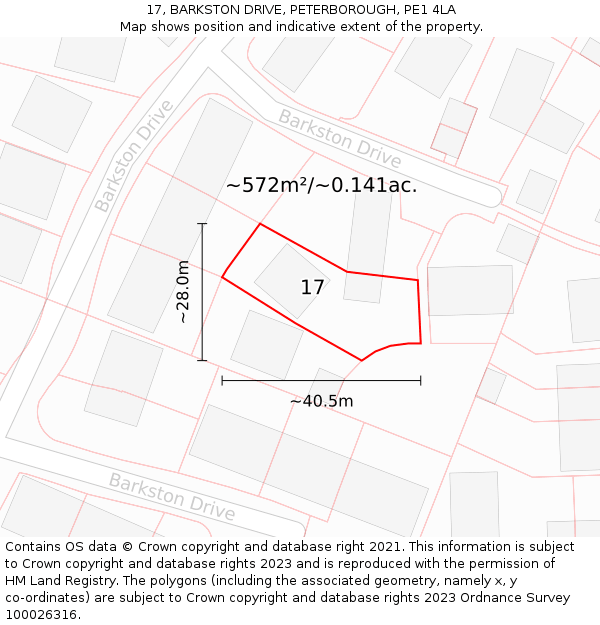 17, BARKSTON DRIVE, PETERBOROUGH, PE1 4LA: Plot and title map