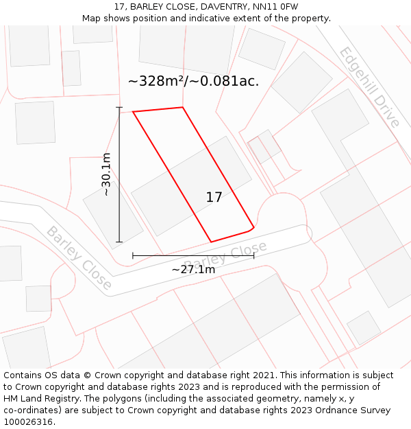 17, BARLEY CLOSE, DAVENTRY, NN11 0FW: Plot and title map