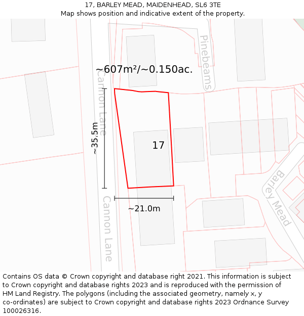 17, BARLEY MEAD, MAIDENHEAD, SL6 3TE: Plot and title map