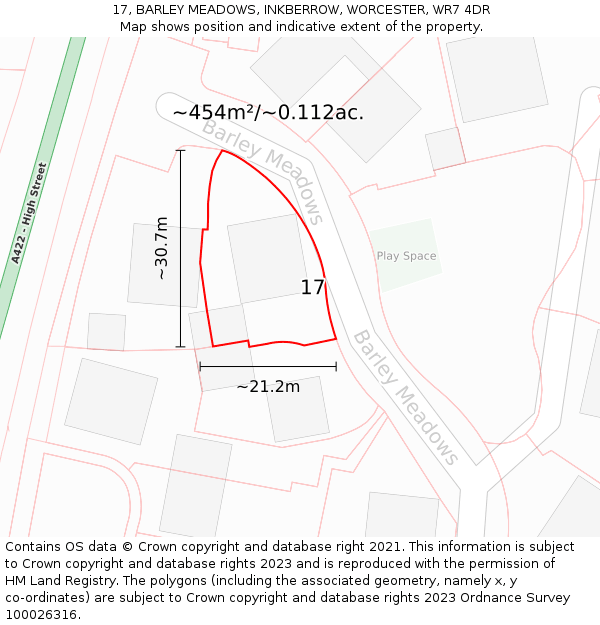 17, BARLEY MEADOWS, INKBERROW, WORCESTER, WR7 4DR: Plot and title map