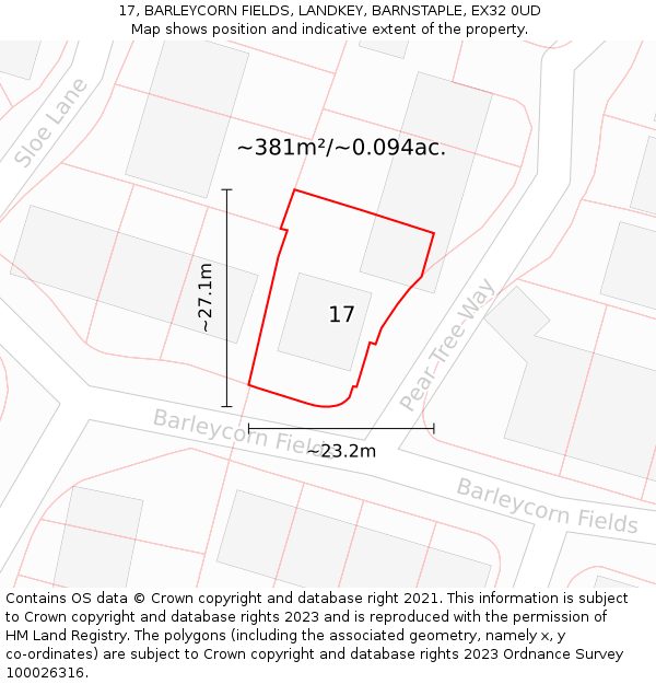 17, BARLEYCORN FIELDS, LANDKEY, BARNSTAPLE, EX32 0UD: Plot and title map