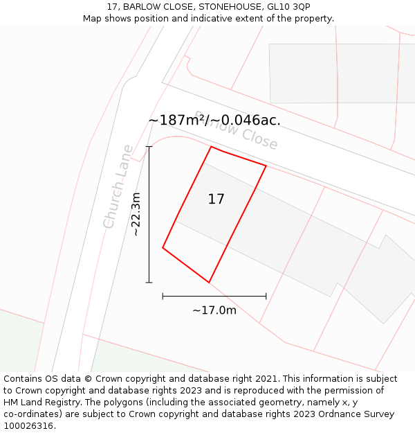 17, BARLOW CLOSE, STONEHOUSE, GL10 3QP: Plot and title map