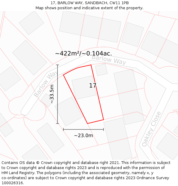 17, BARLOW WAY, SANDBACH, CW11 1PB: Plot and title map