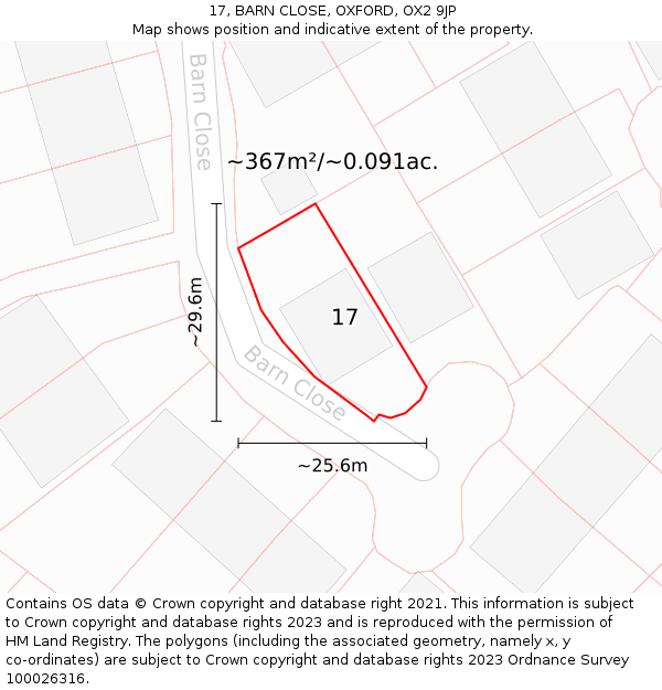 17, BARN CLOSE, OXFORD, OX2 9JP: Plot and title map