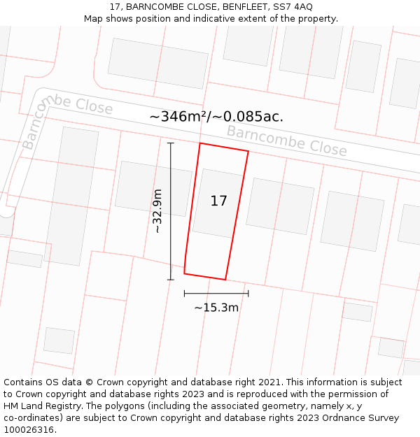 17, BARNCOMBE CLOSE, BENFLEET, SS7 4AQ: Plot and title map