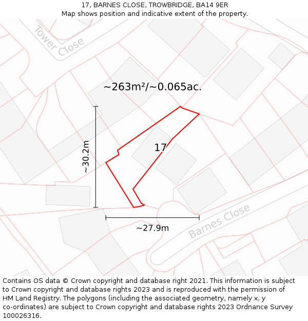 17, BARNES CLOSE, TROWBRIDGE, BA14 9ER: Plot and title map