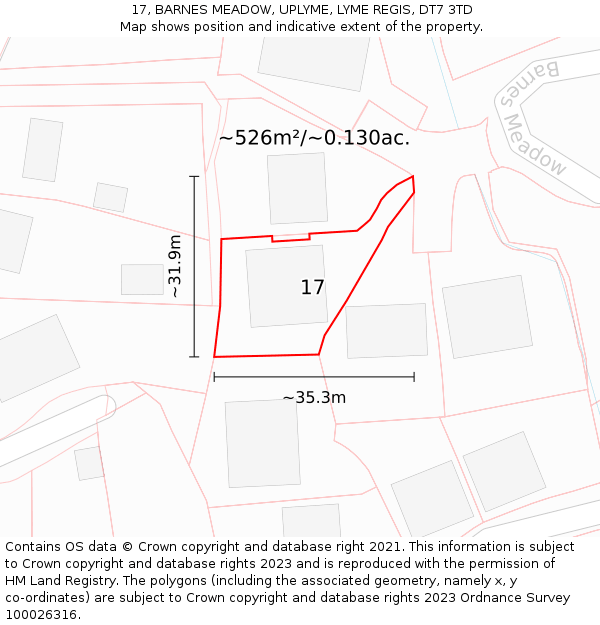 17, BARNES MEADOW, UPLYME, LYME REGIS, DT7 3TD: Plot and title map