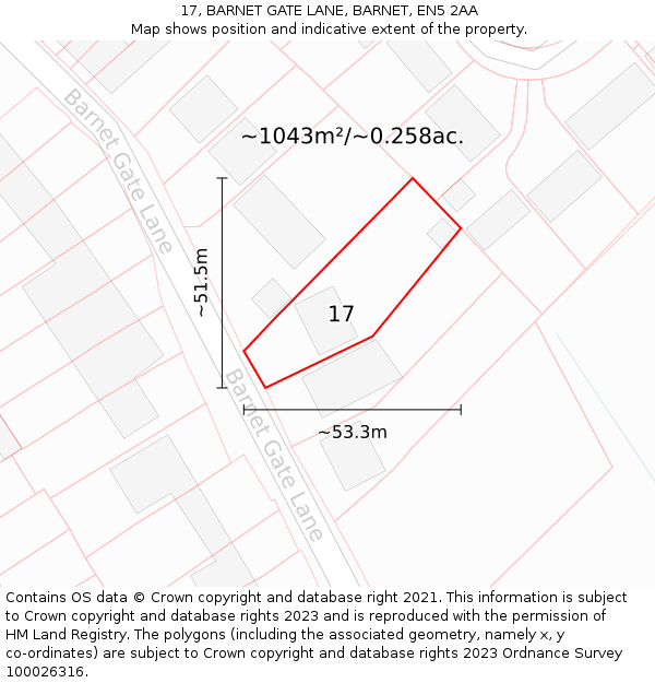 17, BARNET GATE LANE, BARNET, EN5 2AA: Plot and title map