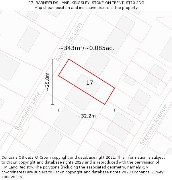 17, BARNFIELDS LANE, KINGSLEY, STOKE-ON-TRENT, ST10 2DG: Plot and title map
