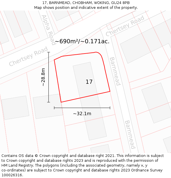 17, BARNMEAD, CHOBHAM, WOKING, GU24 8PB: Plot and title map